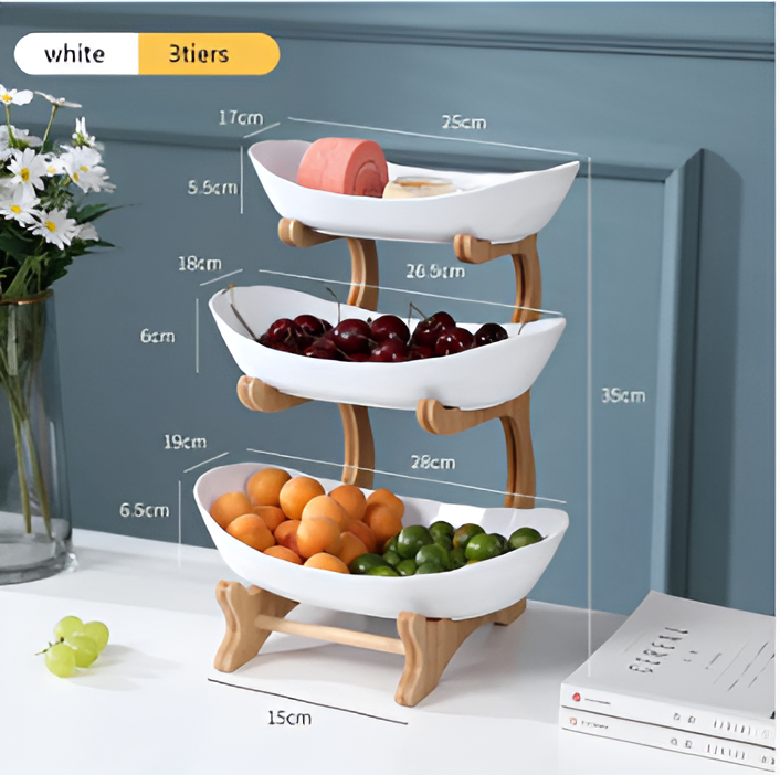 Wooden Tiered Fruit Bowl – Modern Multi-Layer Snack & Fruit Display Stand