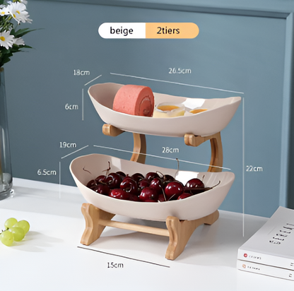Wooden Tiered Fruit Bowl – Modern Multi-Layer Snack & Fruit Display Stand