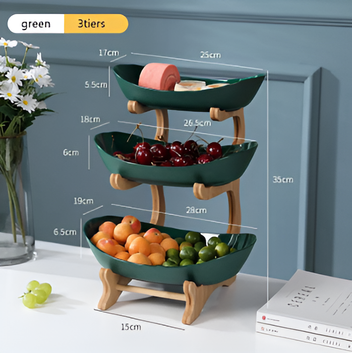 Wooden Tiered Fruit Bowl – Modern Multi-Layer Snack & Fruit Display Stand