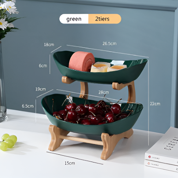 Wooden Tiered Fruit Bowl – Modern Multi-Layer Snack & Fruit Display Stand