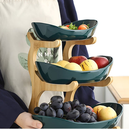 Wooden Tiered Fruit Bowl – Modern Multi-Layer Snack & Fruit Display Stand
