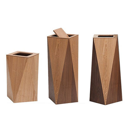 Diamond-Shaped Wooden Bin – Minimalist Wastebasket for Living Room & Office