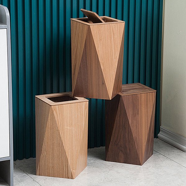 Diamond-Shaped Wooden Bin – Minimalist Wastebasket for Living Room & Office