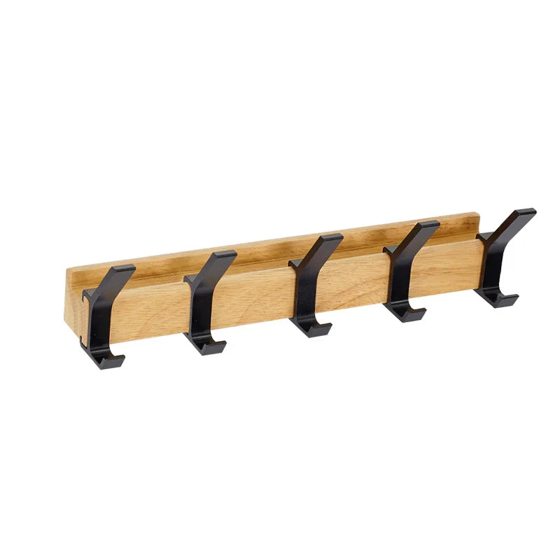 Wall-Mounted Coat Rack with Movable Double Hooks – Black Nordic Design – Wood & Aluminium – 40x7x7cm