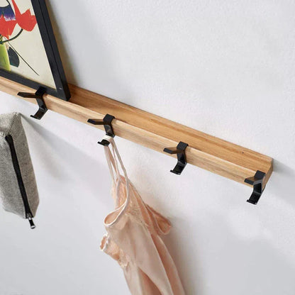 Wall-Mounted Coat Rack with Movable Double Hooks – Black Nordic Design – Wood & Aluminium – 40x7x7cm