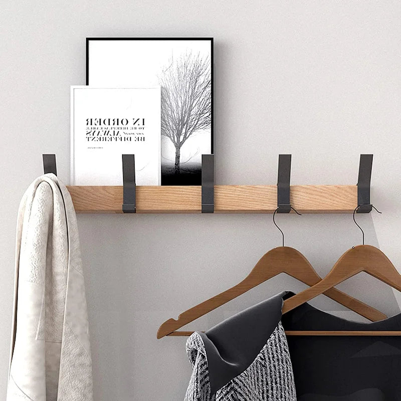 Wall-Mounted Coat Rack with Movable Double Hooks – Black Nordic Design – Wood & Aluminium – 40x7x7cm
