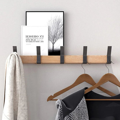 Wall-Mounted Coat Rack with Movable Double Hooks – Black Nordic Design – Wood & Aluminium – 40x7x7cm