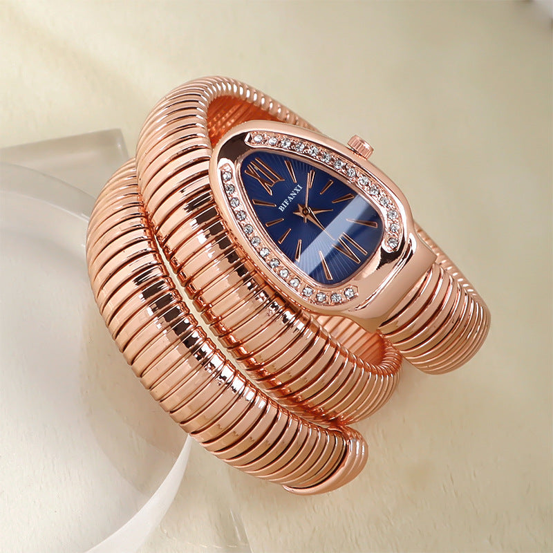 Elegant Snake-Style Quartz Watch with Stainless Steel Bracelet – Unique Oval Dial in Multiple Colours