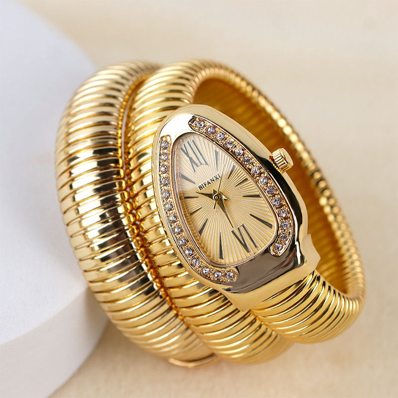 Elegant Snake-Style Quartz Watch with Stainless Steel Bracelet – Unique Oval Dial in Multiple Colours