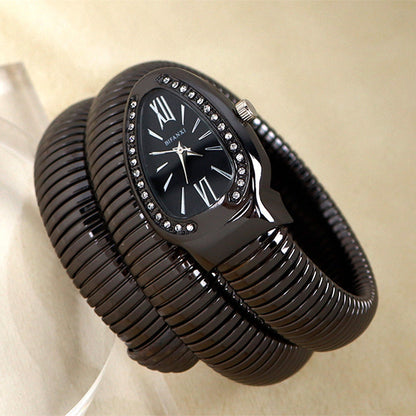 Elegant Snake-Style Quartz Watch with Stainless Steel Bracelet – Unique Oval Dial in Multiple Colours