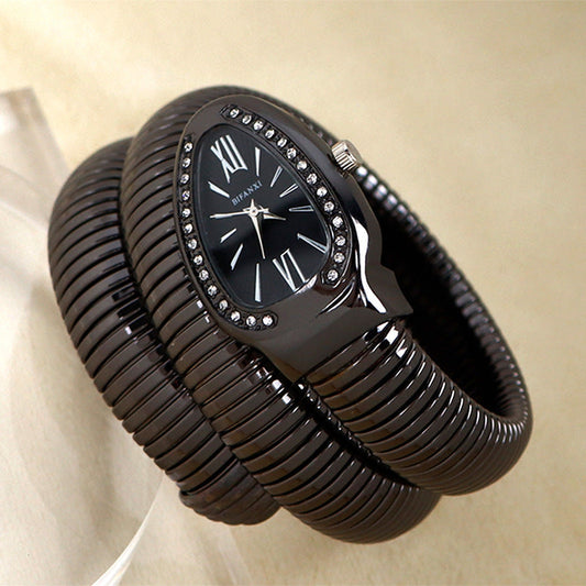 Elegant Snake-Style Quartz Watch with Stainless Steel Bracelet – Unique Oval Dial in Multiple Colours
