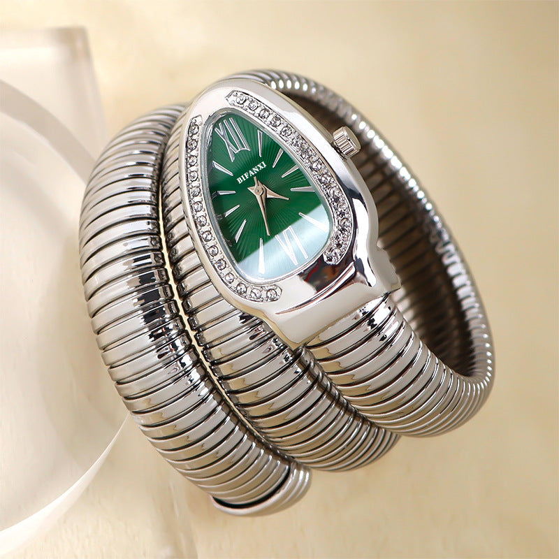 Elegant Snake-Style Quartz Watch with Stainless Steel Bracelet – Unique Oval Dial in Multiple Colours