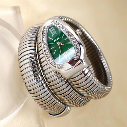 Elegant Snake-Style Quartz Watch with Stainless Steel Bracelet – Unique Oval Dial in Multiple Colours