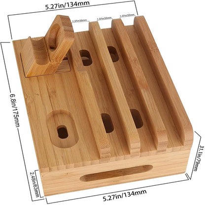 Tekavo Bamboo Charging Station – 5-Port USB Organizer with Cable Set