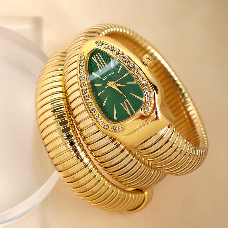 Elegant Snake-Style Quartz Watch with Stainless Steel Bracelet – Unique Oval Dial in Multiple Colours