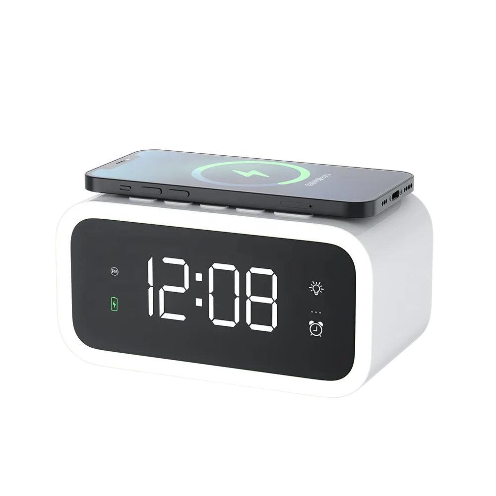 MultiTime 2-in-1 Digital Alarm Clock with Wireless Qi Charging – LED Display & Snooze Function
