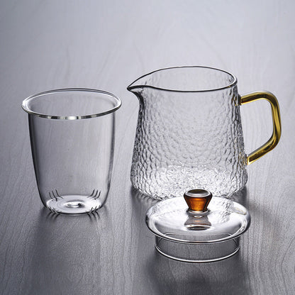 Pindefang Glass Teapot with Infuser | Handcrafted Heat-Resistant Teapot with Golden Handle