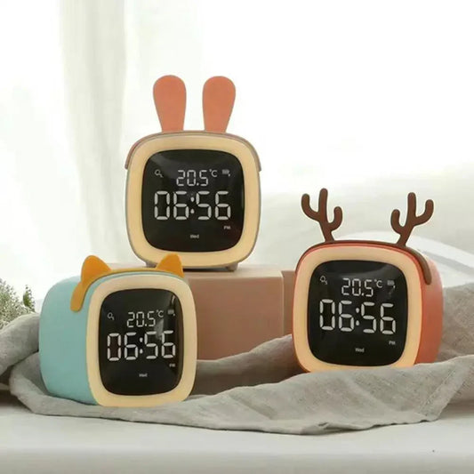 Cartoon Bunny LED Alarm Clock with Night Light – Rechargeable, Cute Digital Display for Kids & Bedrooms