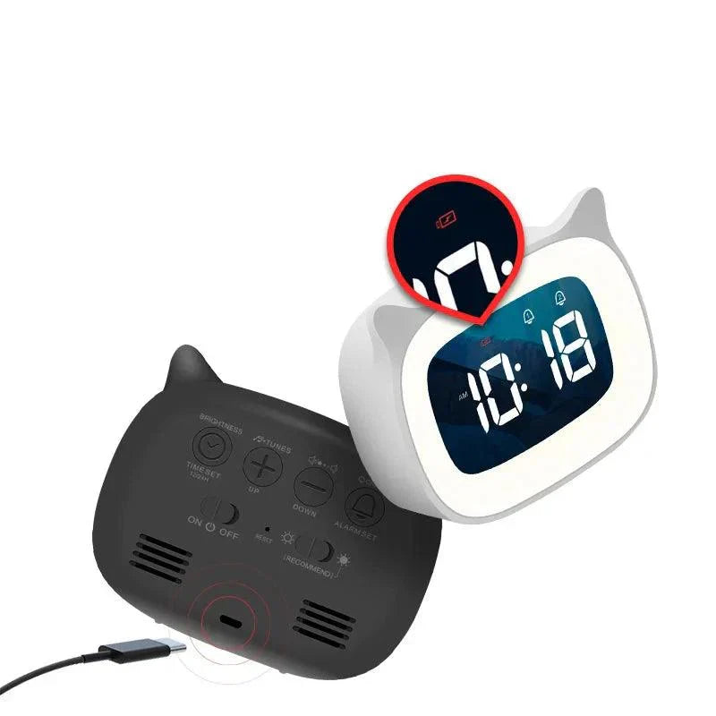 Voice-Controlled LED Alarm Clock – Rechargeable Night Light with Dual Music Alarms