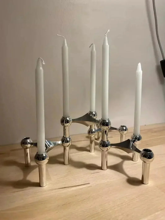 Modern Molecular Metal Candle Holder – Nordic-Style Silver Candle Stand for Elegant Home Decor