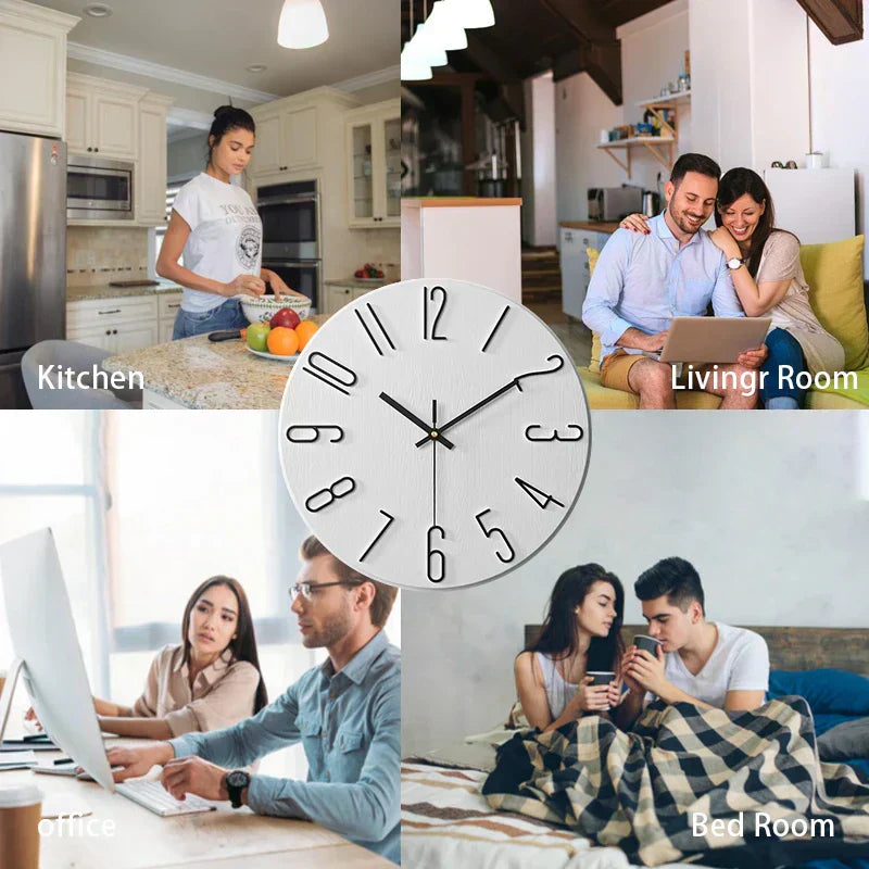 Scandinavian Frameless Wooden Wall Clock – Silent Quartz Design for Modern Homes