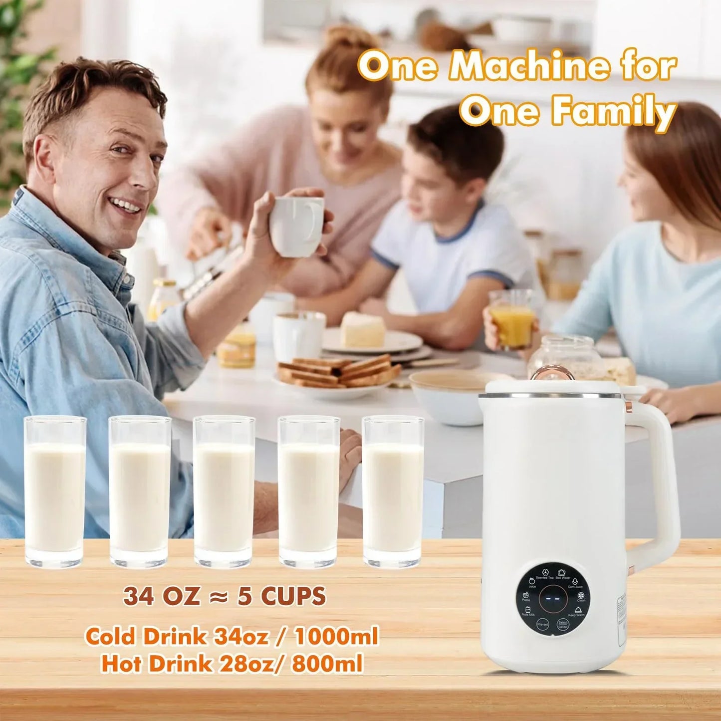 NutriBlend 8-in-1 Plant-Based Milk Maker (1000ml) – Almond, Oat, Soy & More