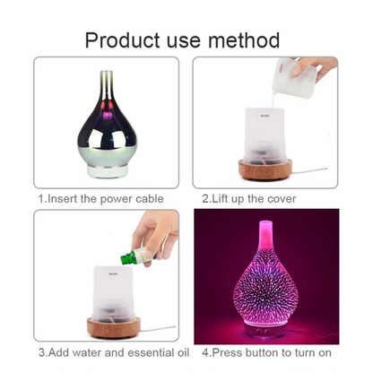 AromaBurst 3D Glass Essential Oil Diffuser with LED Lights