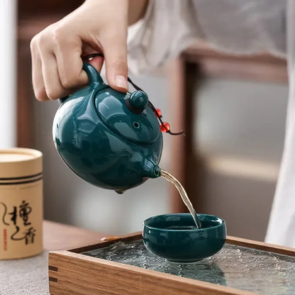 Traditional Chinese Ceramic Tea Set with Incense Burner – 4 Cup Portable Gongfu Set
