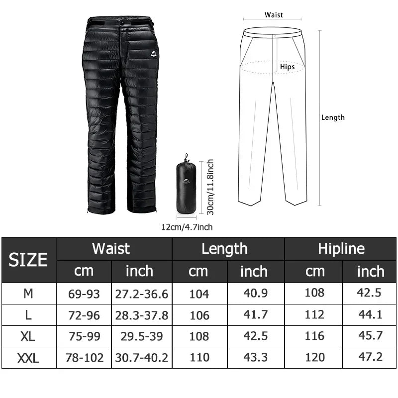 Premium Outdoor Thermal Goose Down Trousers – Waterproof & Windproof Winter Pants for Hiking, Camping & Skiing