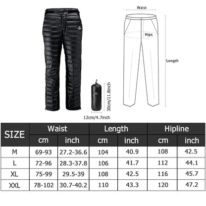 Premium Outdoor Thermal Goose Down Trousers – Waterproof & Windproof Winter Pants for Hiking, Camping & Skiing
