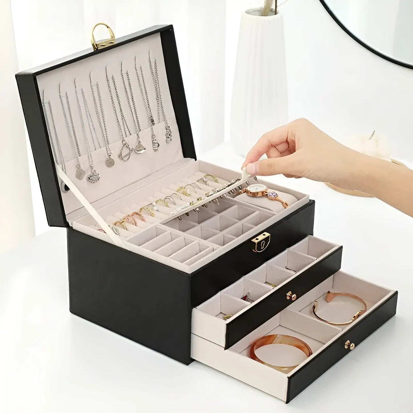 EleganceBox – Luxury Multi-Layer Jewellery Organiser in Premium PU Leather