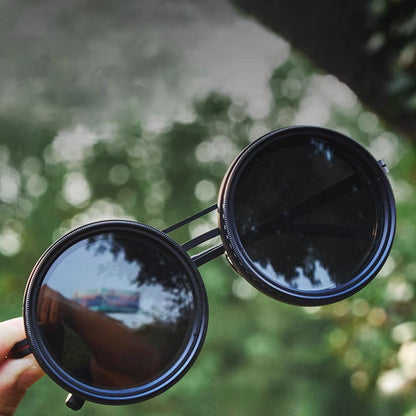 Unisex Round Polarized Sunglasses – Adjustable Light Reduction – Premium Metal Frame