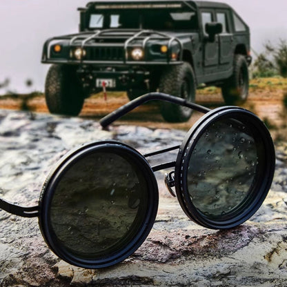 Unisex Round Polarized Sunglasses – Adjustable Light Reduction – Premium Metal Frame