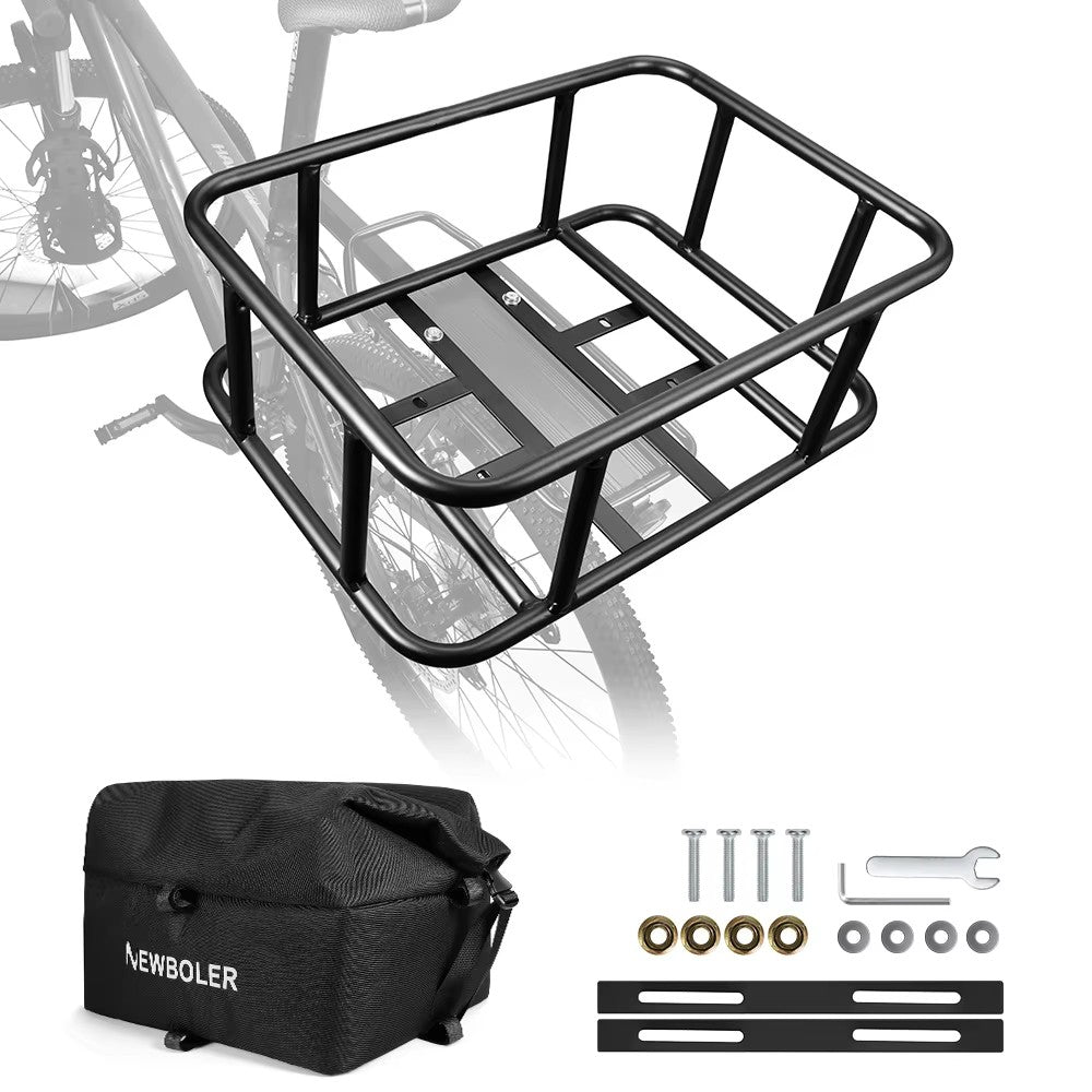 Heavy-Duty Rear Bike Basket with Rack – Large Metal Bicycle Carrier for Groceries, Commutes & E-Bikes