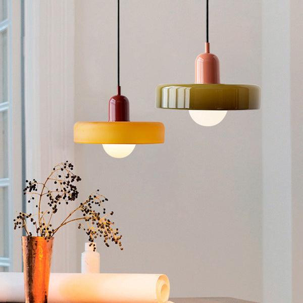 Coloured Glass Pendant Light – Elegant Bauhaus-Style Hanging Lamp for Living Room & Dining Area