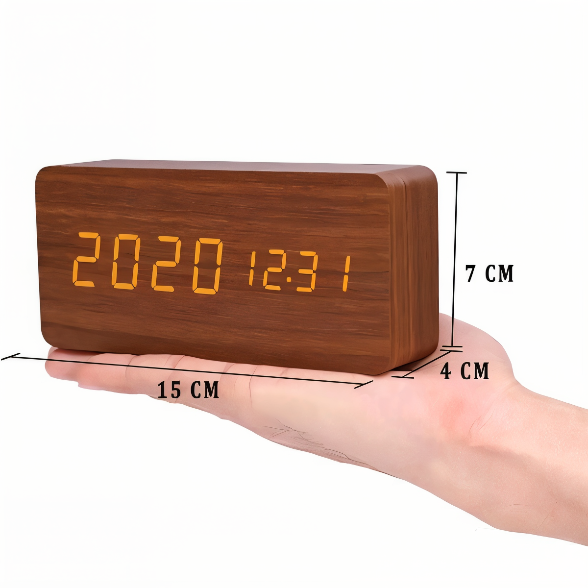 WakeyCue | Modern Wooden LED Digital Alarm Clock with Temperature & Humidity Display