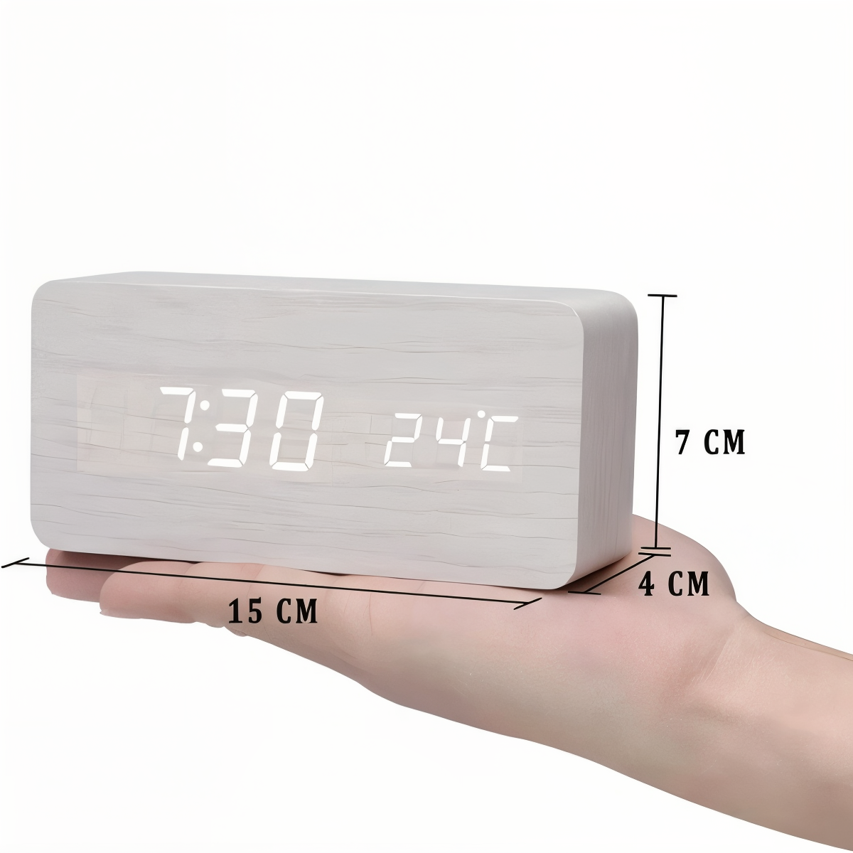 WakeyCue | Modern Wooden LED Digital Alarm Clock with Temperature & Humidity Display