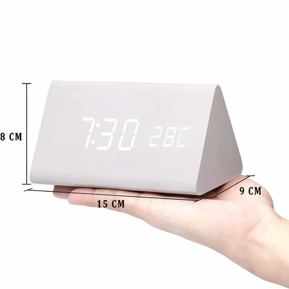 WakeyCue | Modern Wooden LED Digital Alarm Clock with Temperature & Humidity Display