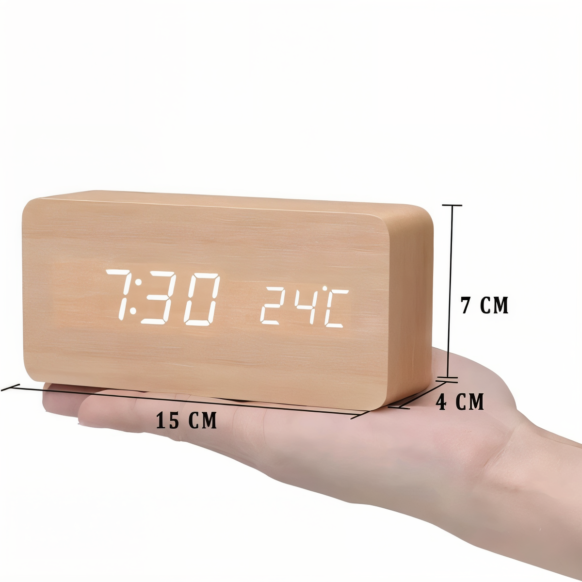 WakeyCue | Modern Wooden LED Digital Alarm Clock with Temperature & Humidity Display