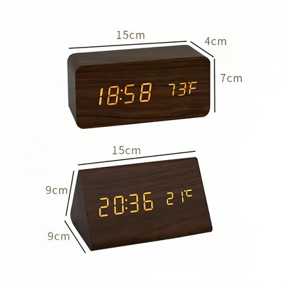 WakeyCue | Modern Wooden LED Digital Alarm Clock with Temperature & Humidity Display