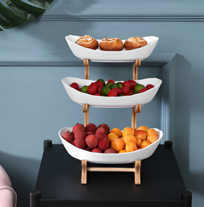 Wooden Tiered Fruit Bowl – Modern Multi-Layer Snack & Fruit Display Stand