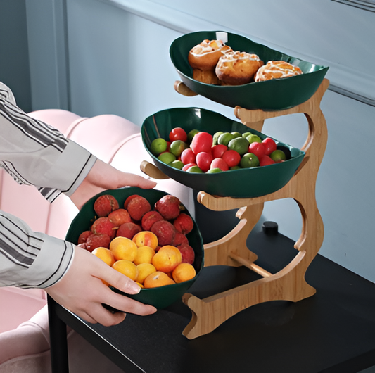 Wooden Tiered Fruit Bowl – Modern Multi-Layer Snack & Fruit Display Stand