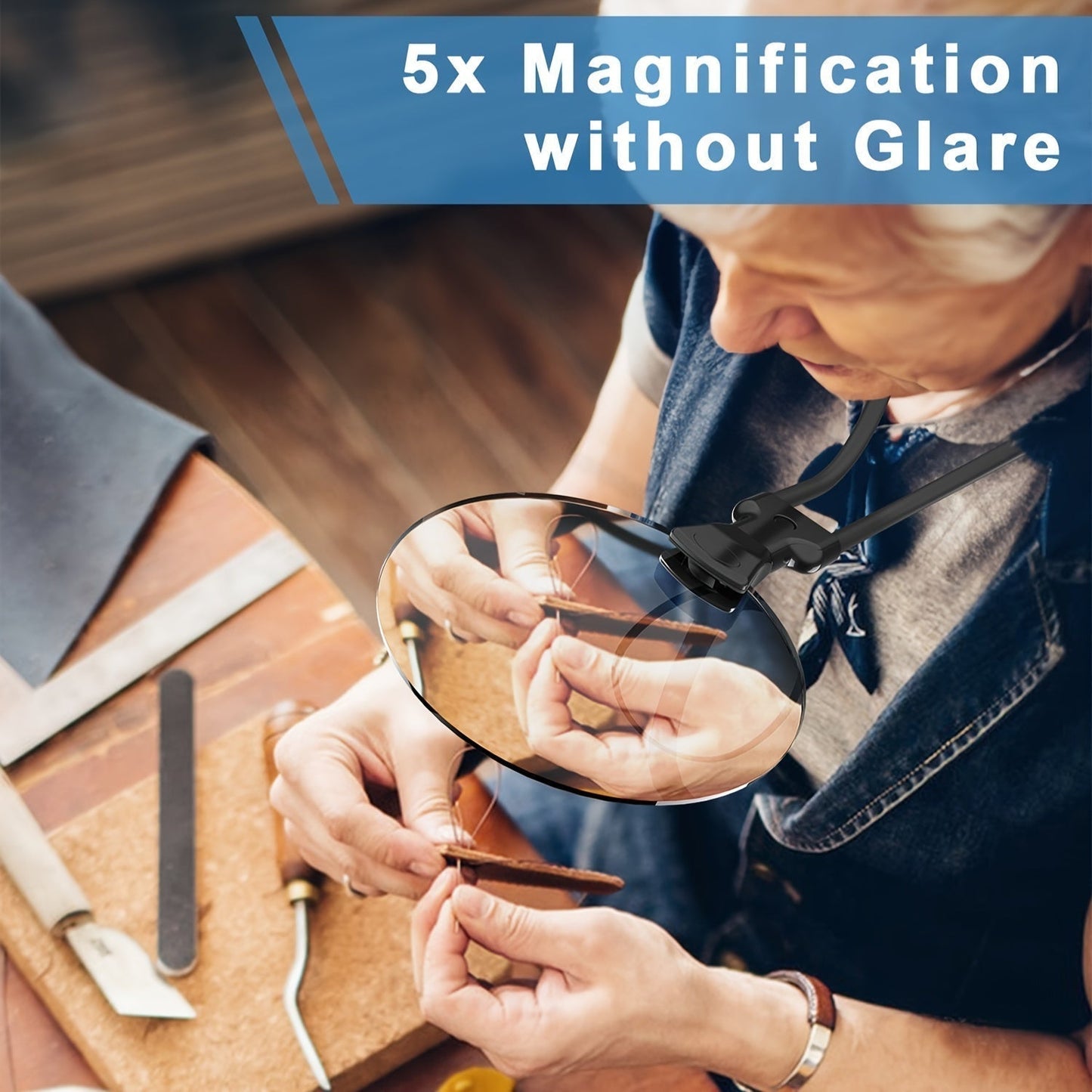 5X Magnifying Glass Pro – Hands-Free Adjustable Neck Magnifier for Reading, Crafts & Seniors