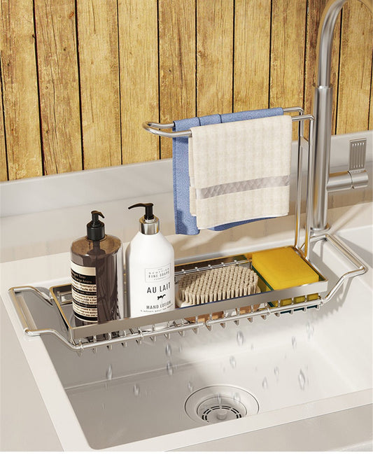 Adjustable Sink Organizer Rack – Space-Saving Over-Sink Storage Shelf for Kitchen Cleaning Essentials
