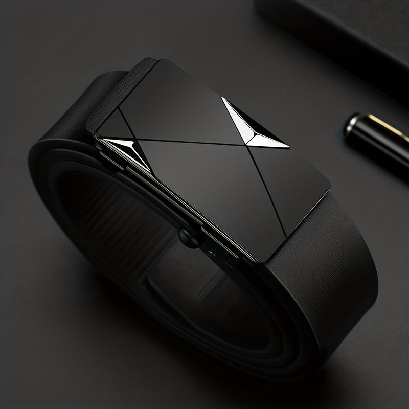 Men’s Genuine Leather Belt with Automatic Buckle – Classic Adjustable Cowhide Waist Belt