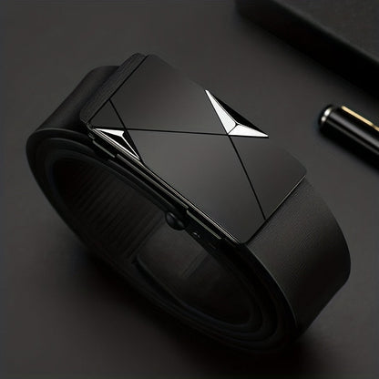 Men’s Genuine Leather Belt with Automatic Buckle – Classic Adjustable Cowhide Waist Belt