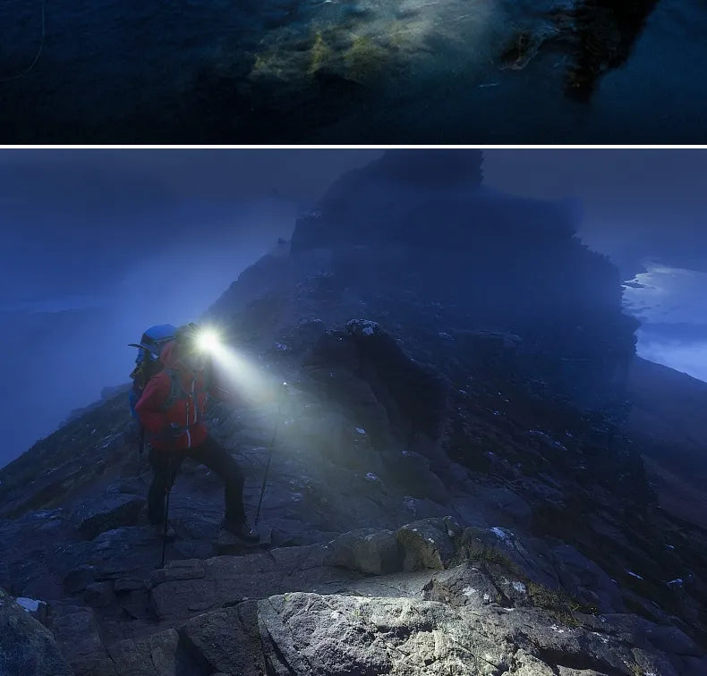 Powerful Waterproof LED Headlamp with Zoom & Rechargeable Battery – Outdoor Adventure Light