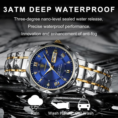 Waterproof Luxury Men’s Watch with Luminous Hands & Date