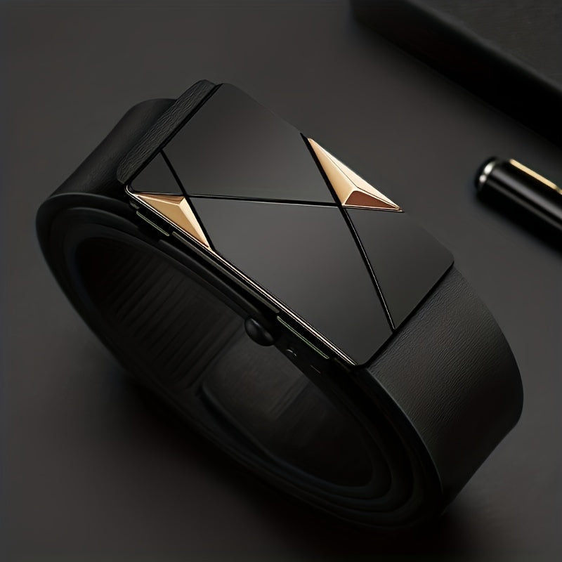 Men’s Genuine Leather Belt with Automatic Buckle – Classic Adjustable Cowhide Waist Belt