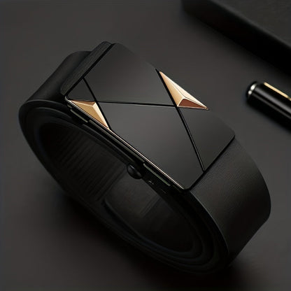 Men’s Genuine Leather Belt with Automatic Buckle – Classic Adjustable Cowhide Waist Belt